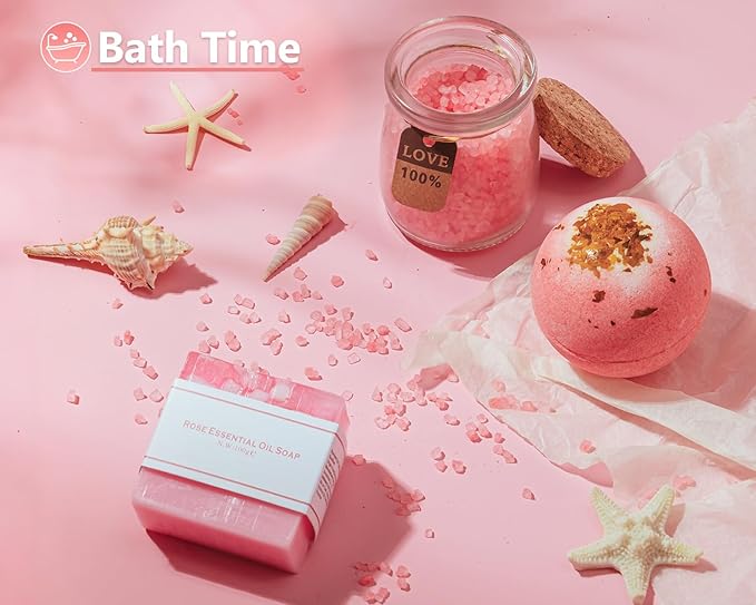 Birthday Gifts for Women Self Care Gifts Get Well Soon Gifts Basket, Gift Baskets for Women Care Package Relaxing Spa Gifts Thinking of You Gifts Her Fantasy Box for Mom Her Friend Sister Wife (Pink)