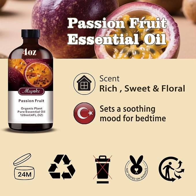 Passion Fruit Fragrance Oil-Passion Fruit Essential Oil 4.33oz (130ml)-100% Pure Natural Scent for Diffusers, Candles, Soap Making & Aromatherapy-Relaxing Home & Gift Essential Oil for Bath, Massage - Bloomnest