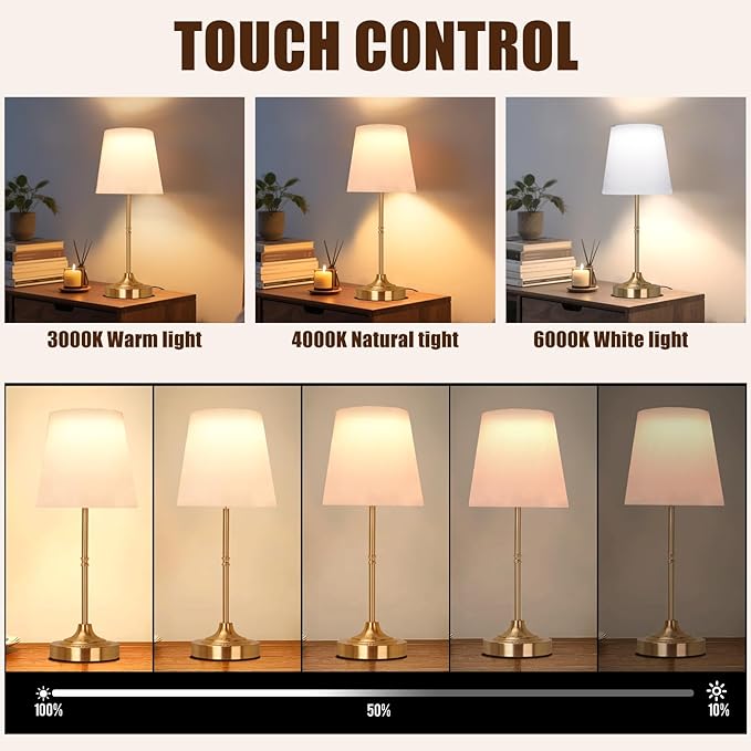 Portable Cordless Table Lamp 5200mAh Rechargeable Battery Powered Lighting, Three Color Dimmable Light, Fabric Shade Desk Lamp for Dining Room, Bedroom, Bedside, Bar, Night Light, Balcony - Bloomnest