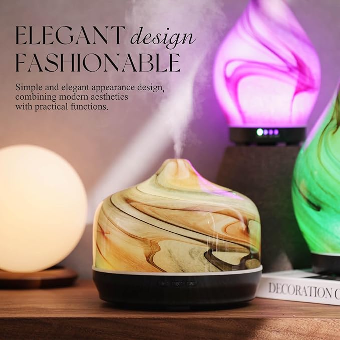 Porseme 500ml Glass Essential Oil Diffuser Aromatherapy Ultrasonic Cool Mist Humidifier 15-21 Running Hours Waterless Auto-Off Air Diffusers for Sleeping Yoga Office Working Spa and Rest (Jupiter) - Bloomnest