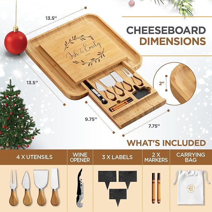 Personalized Charcuterie Board Gift Set - Custom Engraved Charcuterie Boards, Bamboo Cheese Board & Meat Platter - Wedding Gifts, Housewarming Gift for New Home, Anniversary, Birthday, Christmas Gifts - Bloomnest