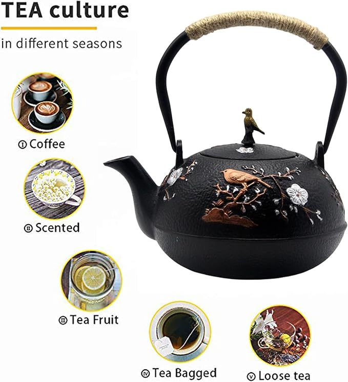 Cast Iron Kettle Teapot, Japanese Style Tetsubin, Cast Iron Tea Kettle with Stainless Steel Infuser for Loose Tea, Internal Enamel Iron Tea Pots for Stovetop Safe(40.2oz/1200ml) - Bloomnest