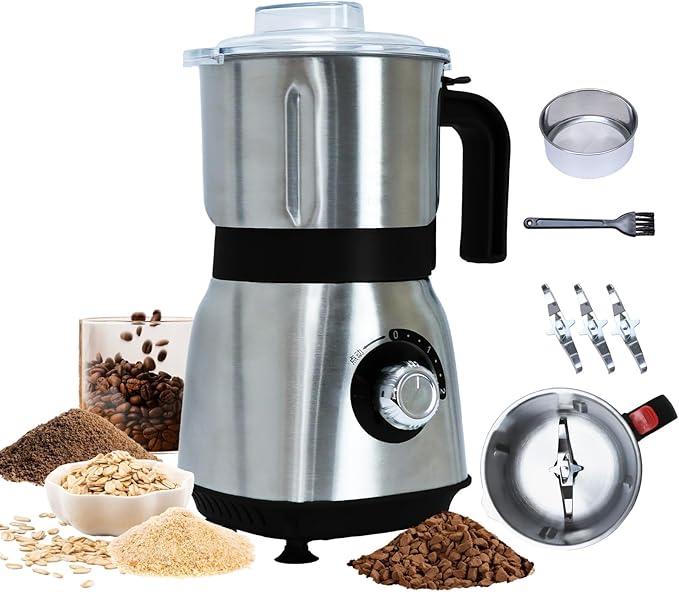 Grinder for Kitchen, Spice Grinder Electric Dry Comes With 3 Removable Stainless Steel Blades, 500w Suitable For Grinding Spices, Herbs, Coffee Beans, Grains, Nuts (Black) - Bloomnest
