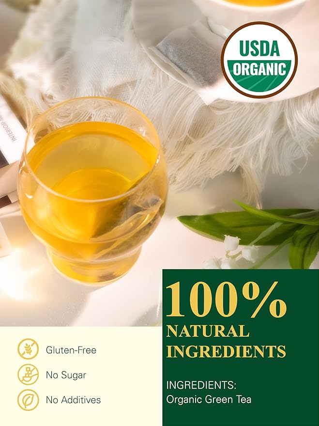 GLDNT Organic Green Tea Bags, Natural Pure Organic Green Tea, Super Antioxidant, Caffeinated, 100 Count - Bloomnest