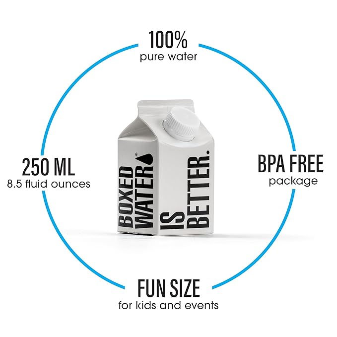 Mini Boxed Water (8.5 oz., 24 Pack) – Better Than Premium Plastic Purified Drinking Water in Plant-Based Cartons, BPA-Free, Refillable Cartons, Lunchbox Ready - Bloomnest