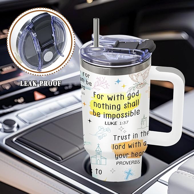 DUUV Christian Gifts for Women, Christian Tumbler 40 Oz with Handle, Faith Bible God Religious Gifts for Mom Sister, Thanksgiving Christmas Encouragement Birthday Gift for Faith Lovers, 1PCS - Bloomnest