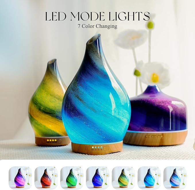 Porseme 280ml Essential Oil Diffuser Glass Color Changing Aroma Air Diffusers Aromatherapy Ultrasonic Cool Mist Humidifier 7 Running Hours Waterless Auto-Off for Sleeping, Yoga, Office, Spa (Galaxy) - Bloomnest