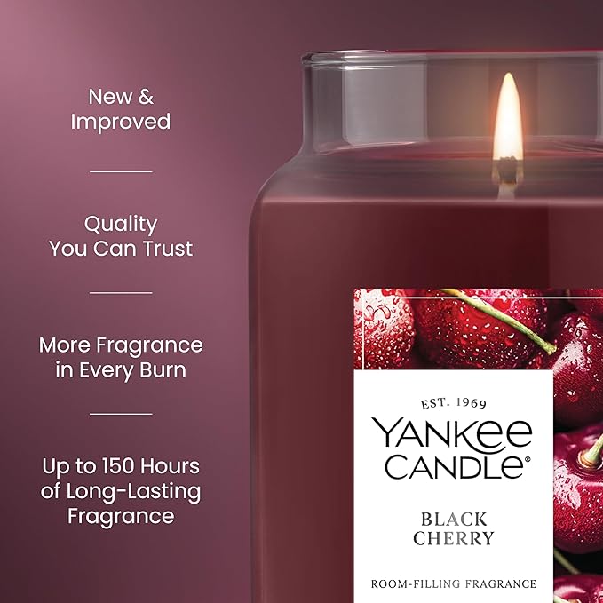 Yankee Candle Black Cherry Scented Candle, 22oz Large Jar with up to 150 Hour Burn Time, Giftable - Bloomnest