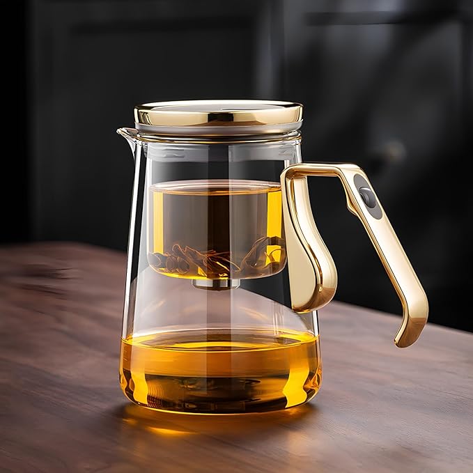 YJX Magnetic Glass Teapot, 25.4oz Small Enchanted Brewing Tea Pot, Witchcraft Magic Borosilicate Tea Set with Strainer for Loose Leaf or Herbal, Exquisite Kettle Gift for Tea Lovers(Golden) - Bloomnest