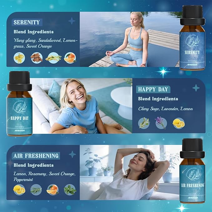 ARVIDSSON Essential Oil Blends Set, Well-Being Blend Gift Set - Sweet Dreams, Happy, Serenity, Breathe, Energy, Air Freshening, Natural Essential Oils for Diffusers, Candle Making ARVIDSSON
