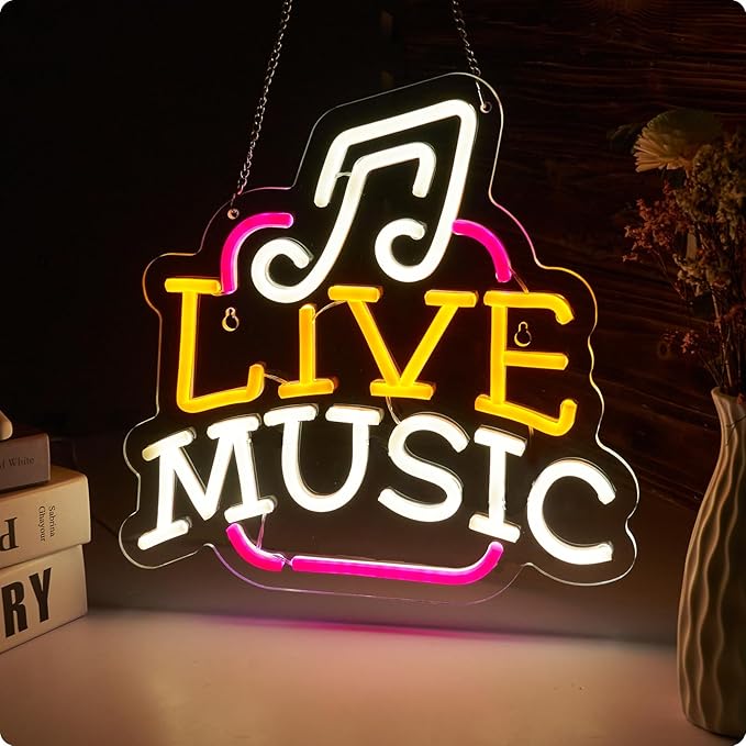 Live Music Neon Sign LED Wall Art for Bedroom, Bar, Studio – USB Powered, Dimmable, Energy-Efficient(12.6x12.6 Inch) - Bloomnest