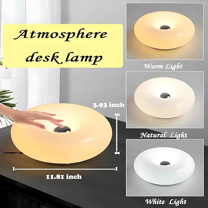 Creative Design White Donut Lamps, Plug-in Wall Sconse Or Table Lamp Dual Use Atmosphere Lamp, Modern Infinitely Dimmable White Wall Lamp Desk Light for Corridor, Bedsided Or Warm Decoration - Bloomnest