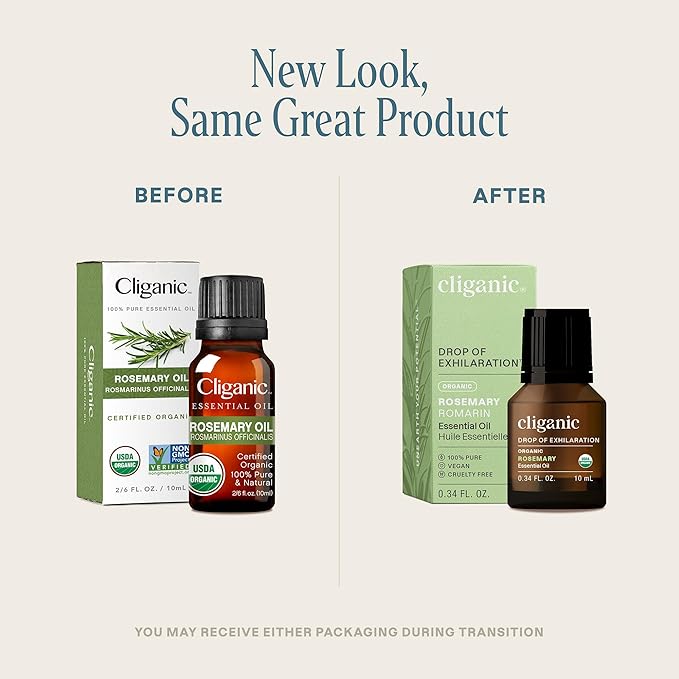 Cliganic Organic Rosemary Essential Oil, 100% Pure Natural, for Hair, Skin, Aromatherapy | Non-GMO Verified (Packaging May Vary) Cliganic