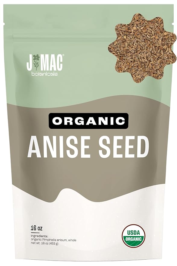 J Mac Botanicals Organic Anise Seeds (16 oz) whole seeds, aniseed, anisecookies, anisetea, aniseseed powder, aniseseeds for baking, Certified Organic. - Bloomnest