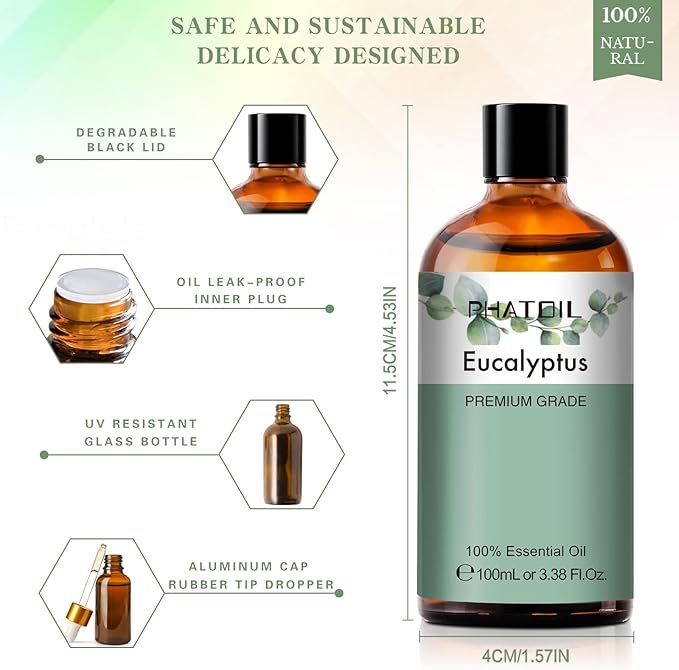PHATOIL 100ML Eucalyptus Essential Oil, Eucalyptus Oil Essential Oils for Diffusers for Home, Soap Candle Making, Huge 3.38fl.oz Bottle - Bloomnest