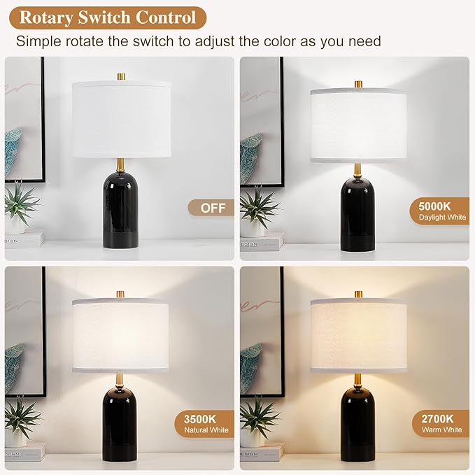 GyroVu Modern Ceramic Table lamp Set of 2, 3 Color Temperature Bedside lamp 21.5" Tall Nightstand Lamp End Table Lamps for Living Room Bedroom (Bulbs Included) - Bloomnest