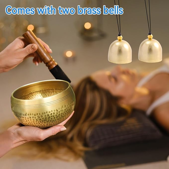 Tibetan Singing Bowl Set, Meditation Sound Bowl with Wooden Striker, Crystal Stones, Cushion, Bell for Yoga, Meditation & Relaxation, Stress Relief, Self-Regulation Yuqutum
