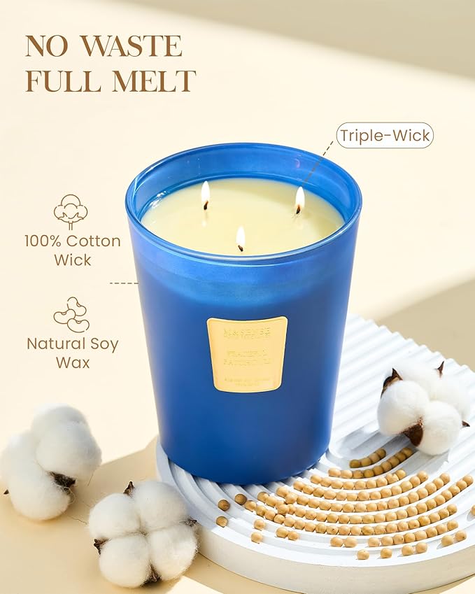 M&SENSE Peaceful Patchouli Scented Candle 35oz 150H Burn Time Long Lasting, 3-Wick Natural Aromatherapy Fall Winter Candle, Home Fragrance Housewarming Festival Gifts - Bloomnest