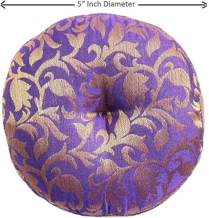 Singing Bowl Cushion Handmade Round Cushion Brocade Art Silk Home Decor Pillow For Tibetan Singing Bowl (5" Inch) - Bloomnest