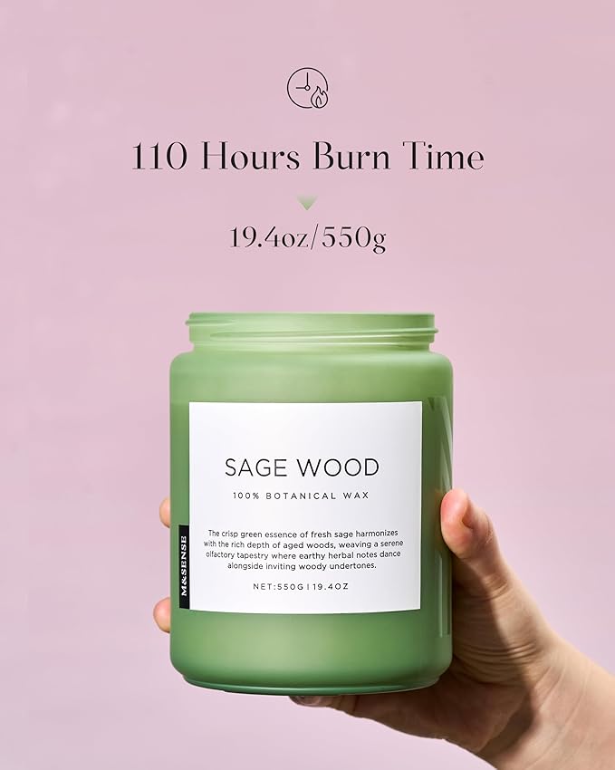 M&SENSE Sage Wood Scented Candle, 19.4oz 110 Hours Long Lasting Clean Non Toxic All Natural Soy Wax Candle for Relaxing & Stress Relief, 2 Wick Home Fragrance Gifts for Home Decor - Bloomnest