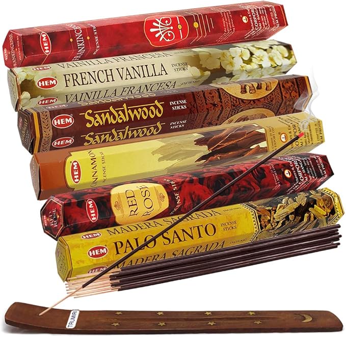 Hem Incense Sticks Variety Pack #22 and Incense Stick Holder Bundle with 6 Most Desired Fragrances - Bloomnest