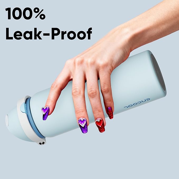 Insulated Water Bottle with Straw - Encool Stainless Steel Water Bottle with Push Button Lid, Leak-Proof & BPA-Free, Keeps Cold for 24 Hours for Sports, Travel, Gym (32 oz, Jungle Mist) ENCOOL