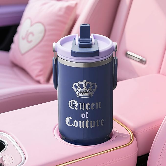 Juicy Couture Flip Fusion Hydration 40oz Stainless Steel Tumbler with Flip Handle, Navy - Bloomnest