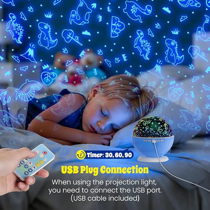 Night Light Projector,Night Light for Kids Room with Remote and Timer,360° Rotation,3 Projection Films,18 Light Modes,8 Lullaby Songs,Kids Night Lamp, Birthday Christmas Gifts for Boys Girls (Blue) - Bloomnest