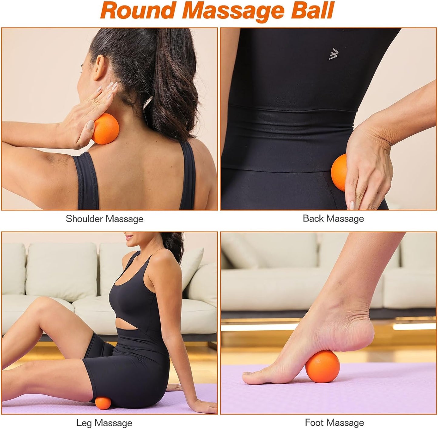 5 in 1 Foam Roller Set - Trigger Point Foam Back Roller, Muscle Roller Stick, Massage Ball, Stretching Band for Deep Muscle Massage Pilates Yoga,Fitness Exercise for Whole Body Release (Orange)