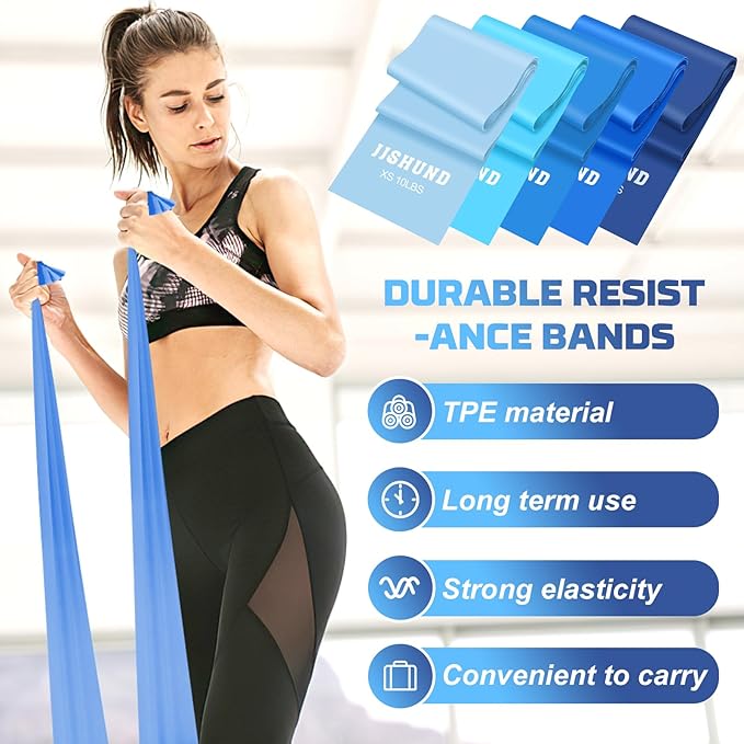5 Pcs Resistance Bands, Professional Exercise Bands Elastic Stretch Bands for Fitness Yoga Pilates Stretching Strength Training, Workout Bands for Women and Men Home Gym - Bloomnest
