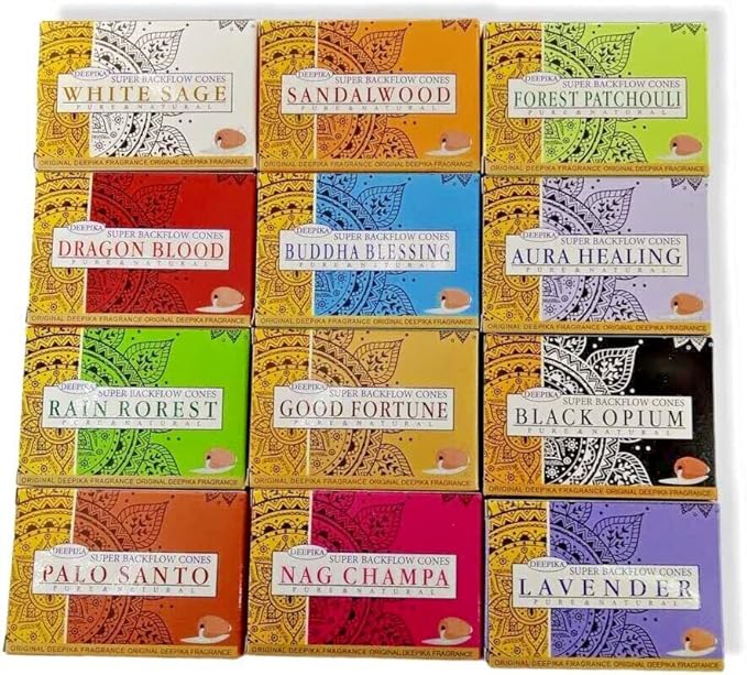 Deepika Backflow Dhoop Flora Classique Frankincense Cones for Waterfall Indoor Outdoor Incense Coil for Meditation, Yoga, Relaxation, Healing (Mega Set of 120 Pcs)