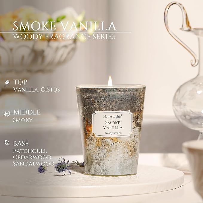 HomeLights Large jar Candle | 1-Wick Long-Lasting Scented Candles, 6.7oz Natural Soy Wax Candle for Home Scented, Industrial Chic Gifts for Women & Men, Smoke Vanilla - Bloomnest