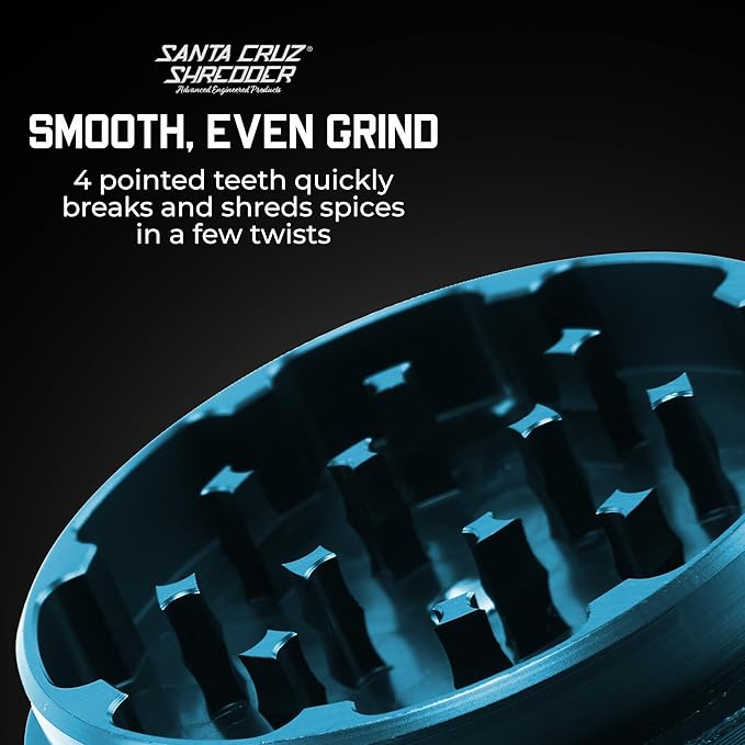 Santa Cruz Shredder Metal Spice Grinder Knurled Top for Stronger Grip 3-Piece Medium 2.2" (Teal) - Bloomnest