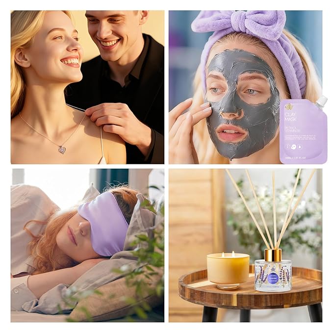 35 Pcs Valentines Day Gifts for Women, Lavender Bath and Body Gift Basket, Facial Skin Care Set, Spa Kit, Self-Care Set, Face Sheet Mask, Necklace, Birthday, Christmas, Mother Day, Anniversary - Bloomnest