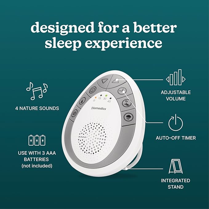 Homedics Rejuvenate Traveler White Noise Sound Machine, Portable Sound Machine with 4 Relaxing Sounds for Travel, Home, Nursery and Office, Auto Off Timer - Bloomnest