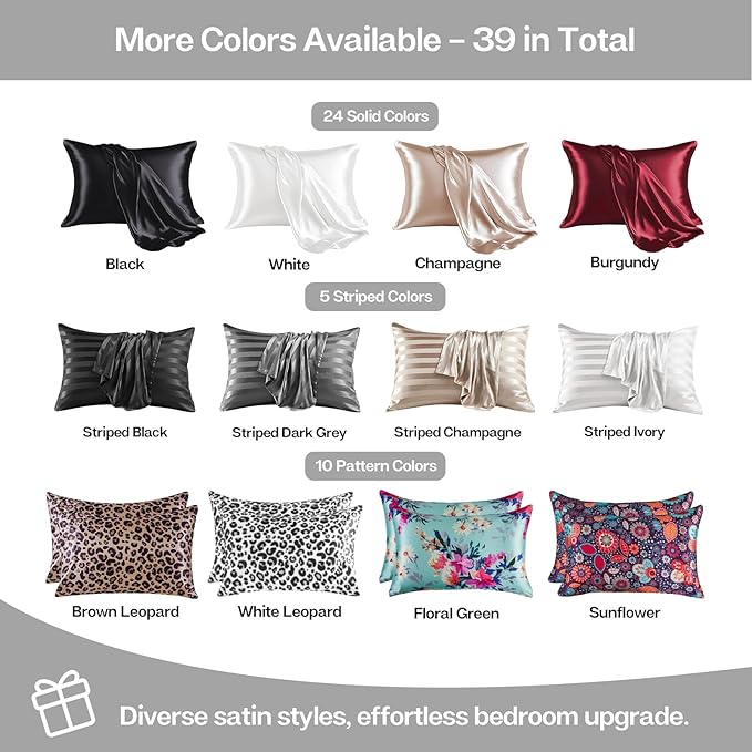 MR&HM Satin Pillowcase for Hair and Skin, Silk Satin Pillowcase 2 Pack, Queen Size Pillow Cases Set of 2, Silky Pillow Cover with Envelope Closure (20x30, Silver Grey) - Bloomnest