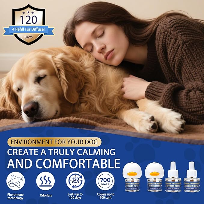 Dog Pheromone Calming Diffuser: Relaxing Pheromone Diffuser for Dogs Relief Stress Anxiety Fighting Scratching Barking, Dog Calming Pheromone Diffuser Kit with 2 Plug in Diffuser+4 Refill 48ml (6in1) - Bloomnest