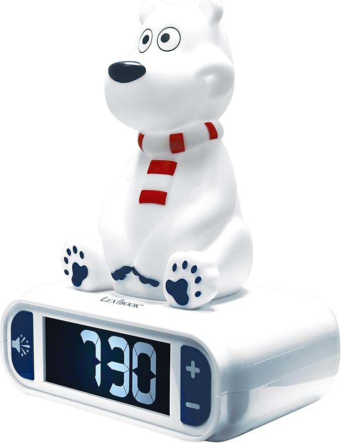 LEXiBOOK Polar Bear Digital Alarm Clock for Kids with Night Light Snooze, Childrens Clock, Luminous, White, RL800PB - Bloomnest