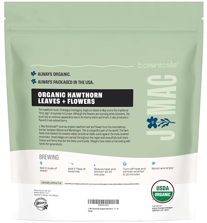 J MAC BOTANICALS Organic Hawthorn Leaf and Flower (16 oz) Dried Hawthorne leaves - Bloomnest
