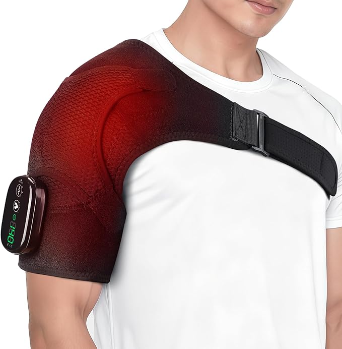 Cordless Shoulder Heating Pad with Massage, Shoulder Massager for Pain Relief, Heated Shoulder Wrap, 3 Heat & 3 Massage Modes, Rotator Cuff Shoulder Brace - Bloomnest