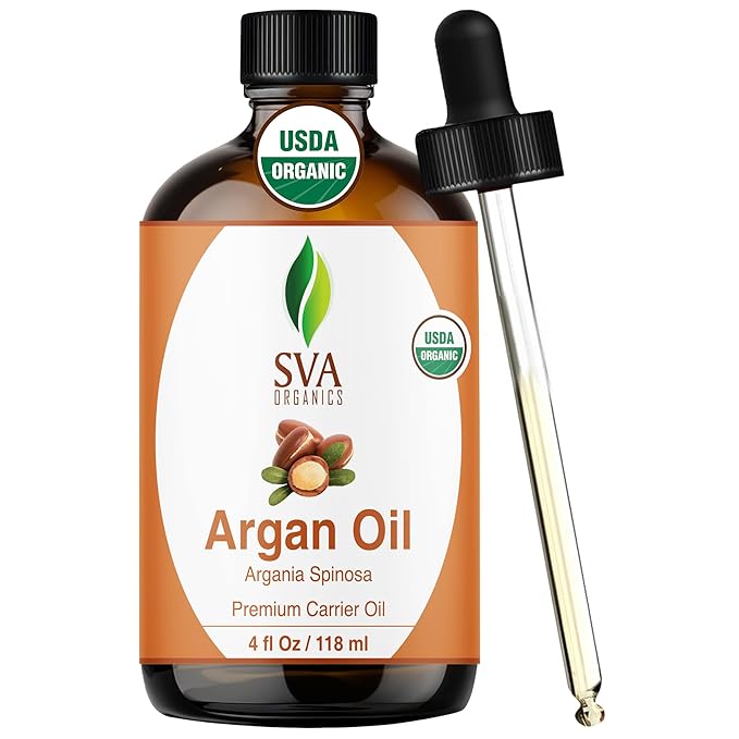 SVA Argan Oil Organic - 4 Fl Oz – 100% Natural Cold Pressed Organic Argan Oil - for Face, Skin Care, Hair Care, Scalp Massage & Body Massage – Carrier Oil with Dropper - Bloomnest