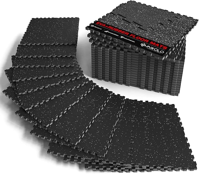 Mikolo 0.56'' Thick 12 Pcs 48 Sq Ft Gym Flooring Mats, High-Density EVA Foam with Rubber Top, Interlocking Exercise Equipment Mats for Home Gym, Protective Workout Mat - Bloomnest