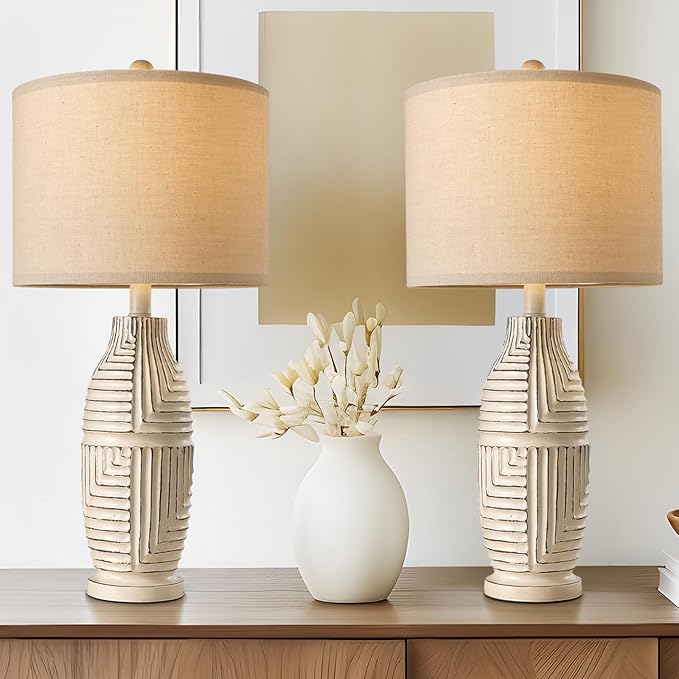 BOBOMOMO 24.5" USB A+C 3-Way Dimmable Touch Control Boho Table Lamp Set of 2 for Living Room Nightstand Beside Lamps for Bedroom(Include Two Bulbs) - Bloomnest