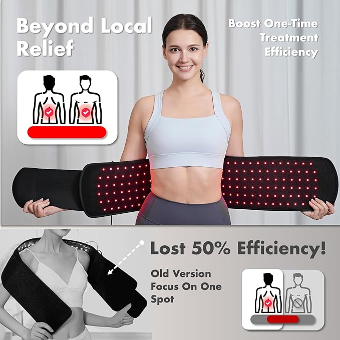 ALLOLO Red Light Therapy Belt, 39"*7.7" Large Area with 180pcs 3-in-1 LEDs 660nm & 850nm Infrared Red Light Therapy for Body, Adjustable & Portable Therapy Wrap for Shoulder Waist Belly Joint(Corded) Bloomnest