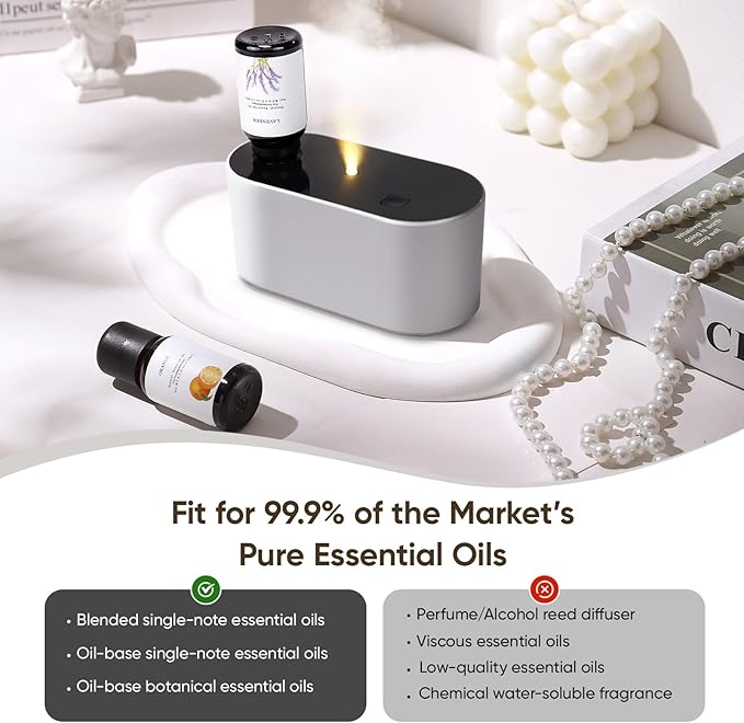 Waterless Diffuser for Essential Oil, Battery Operated Scent Air Aromatherapy Diffuser, Mini Aroma Diffusers with 3 Intermittent Mist Modes, Cycle Start for Home Office Bedroom - Silver - Bloomnest