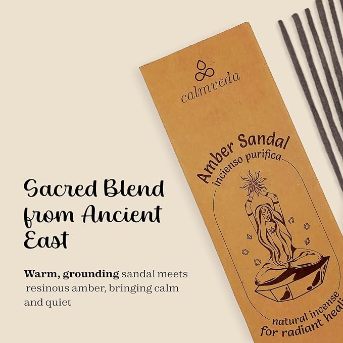 Sandalwood Amber Incense Sticks Resin - (40+ Sticks, 9 Inch) Thick Natural Amber Incense Sticks Made from Resins, Clean Charcoal Free | Warm Resinous - Sweet Aroma to Balance Energy & Cleanse Home - Bloomnest