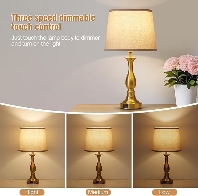 Bedside Table Lamp Touch Control Bedroom Lamps with USB A and C Charging Port 3 Way Dimmable Touch Lamps for Nightstand Living Room Bedroom Dorm Home Office Reading, Set of 2 - Bloomnest