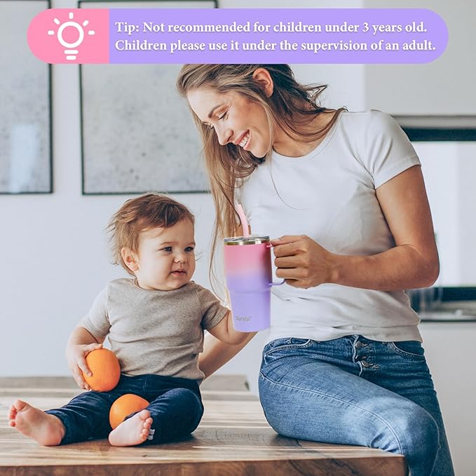 Sursip Kids Tumbler with Handle and Straw, 24 oz Stainless Steel Insulated Cpus for Boys Girls Leak-proof Lid Keep Cold Heat and Ice, Gifts for Kids Cups(Green/Pink-1 Pack) - Bloomnest