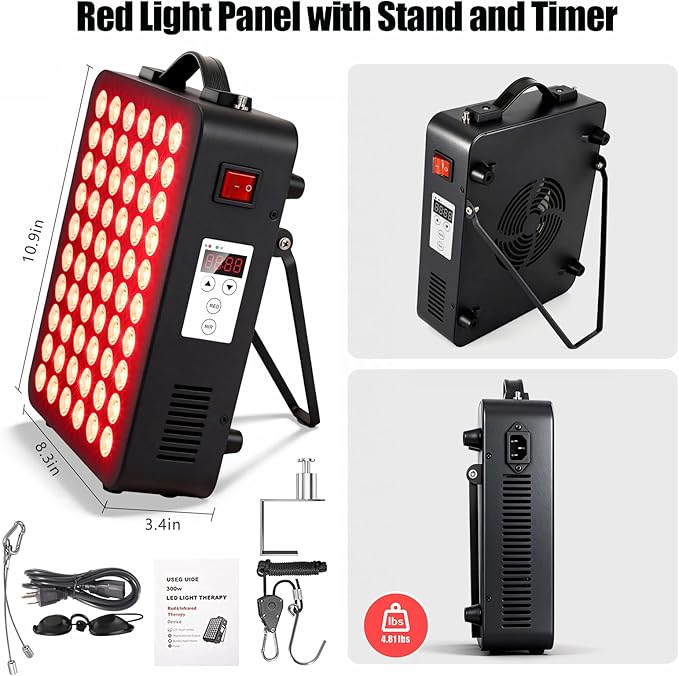 Red Light Therapy for Body Panel, LED 660nm Red Light Panel & 850nm Near-Infrared Therapy Device, 60 Dual Chip LEDs,Touchscreen Controls, Adjustable Stand/Timer, Hanging Kit/Handle/Eyewear