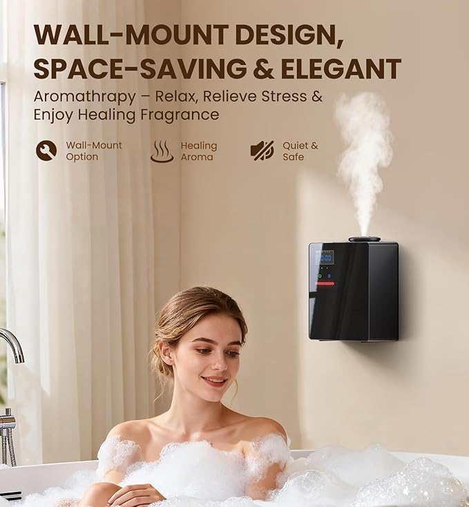 Waterless Essential Oil Diffuser 5000 Sq.Ft Coverage for Large Home, Hotel, or Office, 200ml Cold Air Scent Diffuser Machine with Bluetooth App Control, Quiet No-Heat HVAC Fragrance Diffuser - Bloomnest